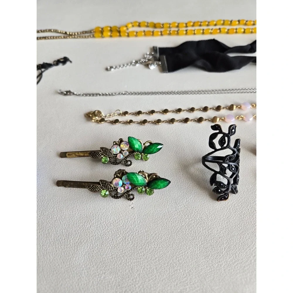 Vintage Jewelry Lot Visible Mix Necklaces Earrings‎ Rings + Glass Trinket Jar